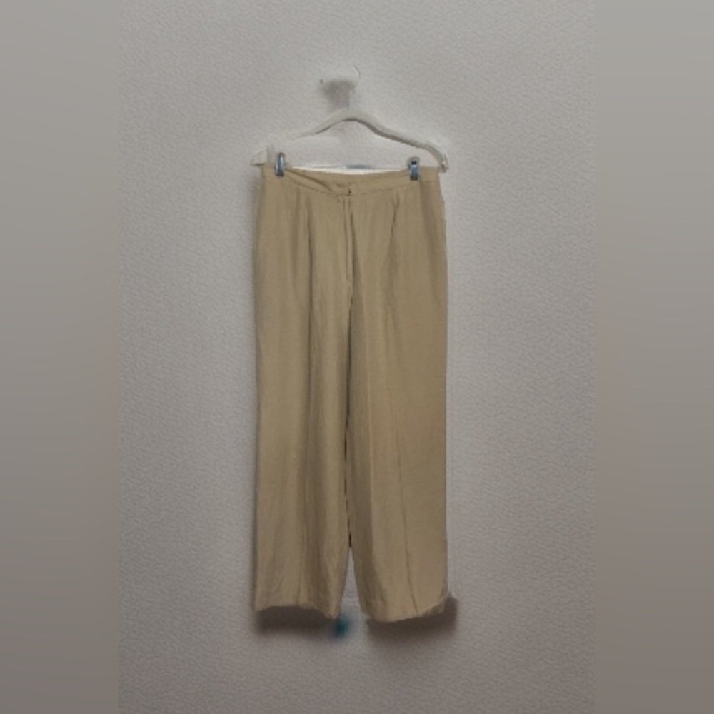 Laura Scott Women Sz 10 Silk Linen Blend Trouser Beige Pants Tapered Leg Preppy